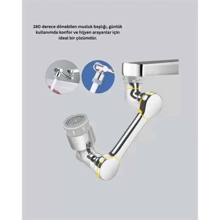 AsilTech 2 Modlu 1080° Dönebilen Musluk Başlığı Esnek 3 Eklemli Hareketli Tasarım