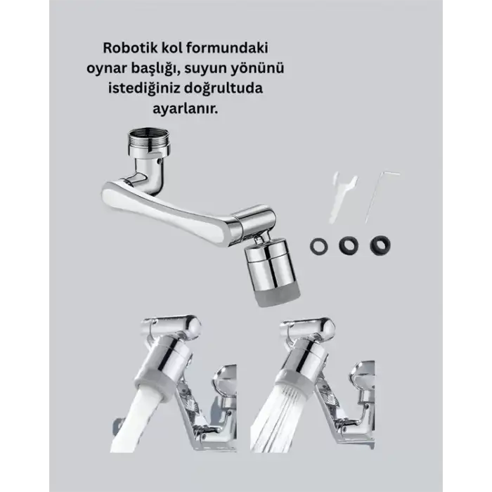 AsilTech 2 Modlu 1080° Dönebilen Musluk Başlığı Esnek 3 Eklemli Hareketli Tasarım