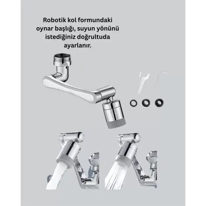AsilTech 2 Modlu 1080° Dönebilen Musluk Başlığı Esnek 3 Eklemli Hareketli Tasarım