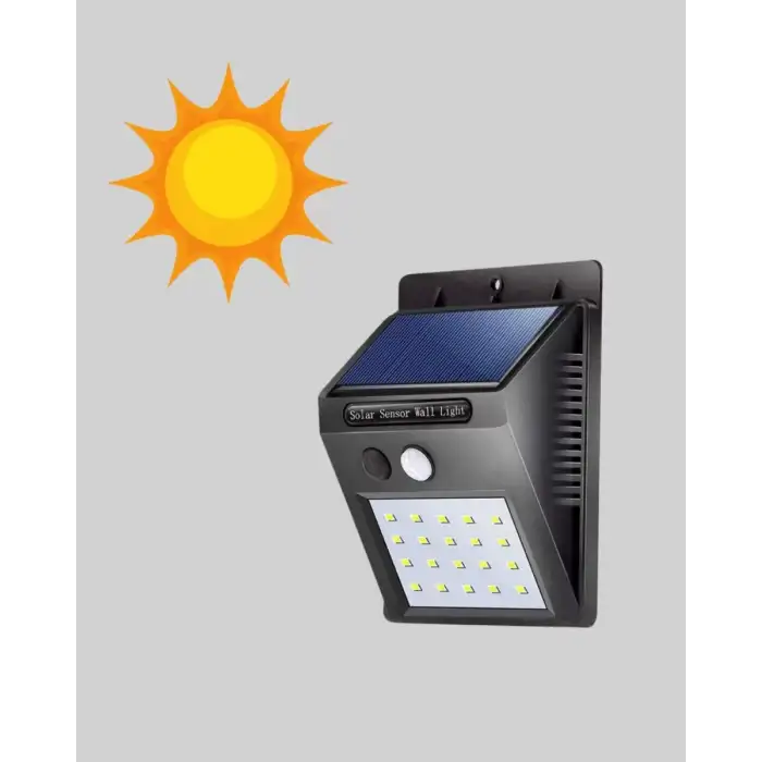 AsilTech 20 LED Güneş Paneli Aydınlatma – Fotoselli ve Hareket Algılamalı Dış Mekan Duvar Lambası
