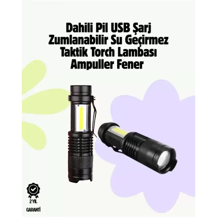 AsilTech 2000 Lümen LED El Feneri - Suya Dayanıklı, Odaklı, Klipsli