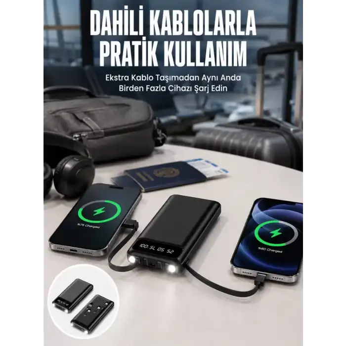 AsilTech 20.000 Mah Led Işıklı LCD Ekran USB Girişli Type-C Lightning Powerbank Yeni Nesil