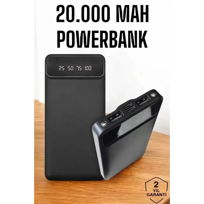 AsilTech 20.000 Mah Led Işıklı LCD Ekran USB Girişli Type-C Lightning Powerbank Yeni Nesil