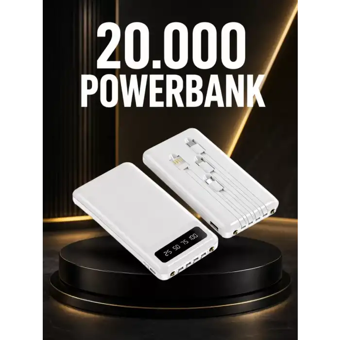 AsilTech 20.000mAh PD Powerbank LED Işık LCD Ekran Dahili Kablo Çoklu Giriş Yeni Nesil