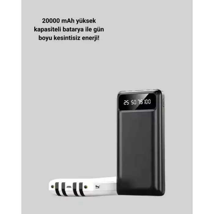 AsilTech 20.000mAh PD Powerbank LED Işık LCD Ekran Dahili Kablo Çoklu Giriş Yeni Nesil