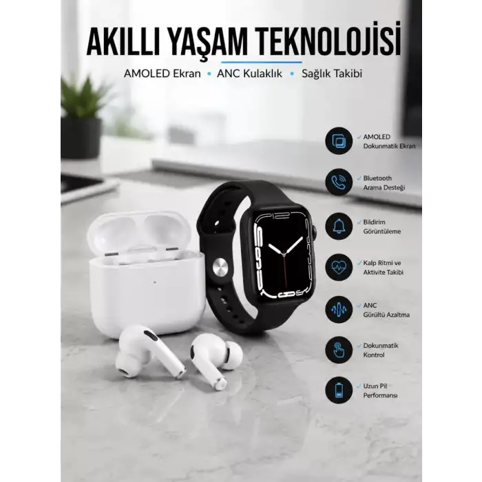 AsilTech 2025 Model Akıllı Saat ve Yeni Nesil Pro Bluetooth Kulaklık TWS Yüksek Ses Kaliteli