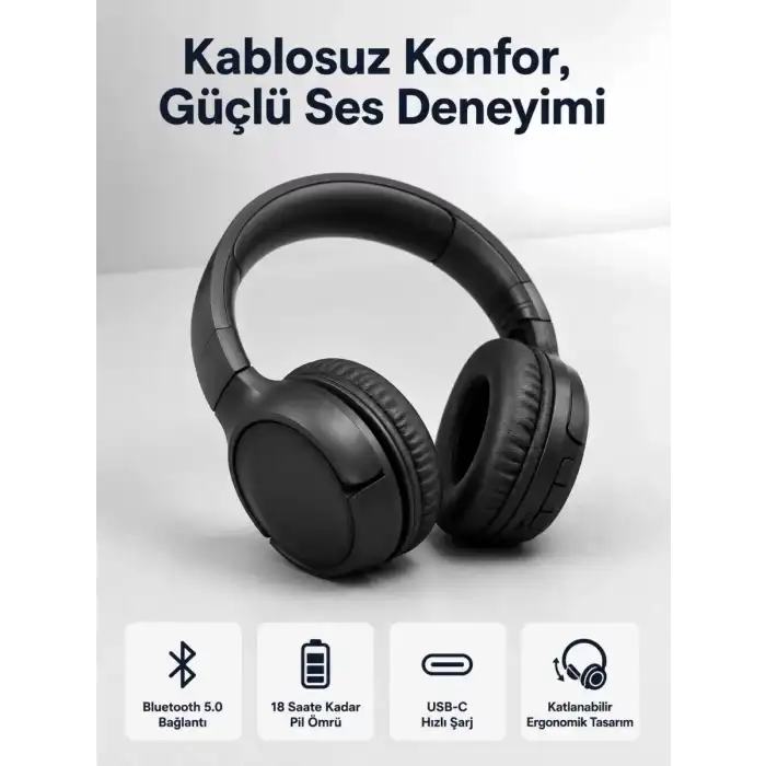 AsilTech 2025 Model Kulak Üstü Bluetooth Hoparlör ANC Özellikli