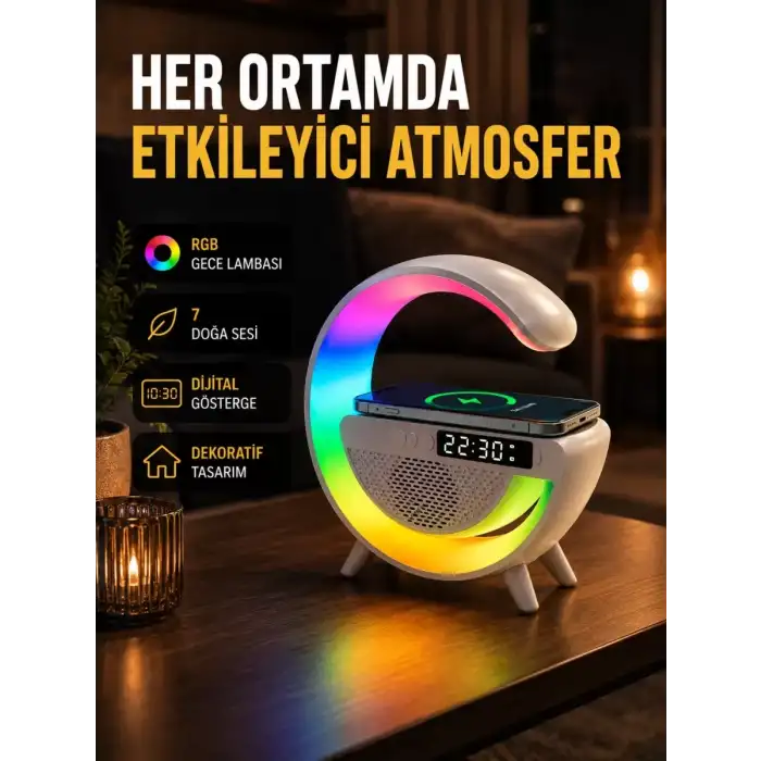 AsilTech 2025 Yeni Seri 15W Kablosuz Şarjlı LED Atmosfer Lambası