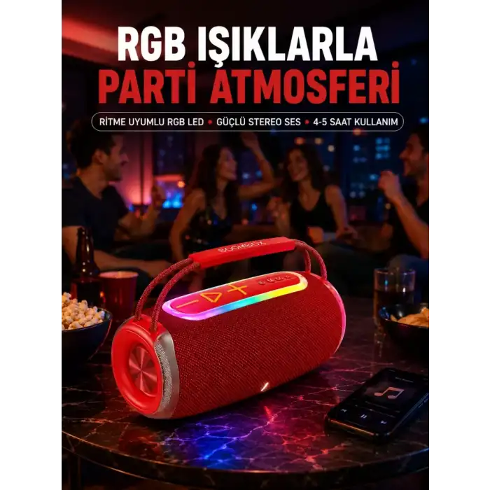 AsilTech 20W Güçlü Ses Çift Sürücülü RGB LED Işıklı Bluetooth 5.3 Hoparlör