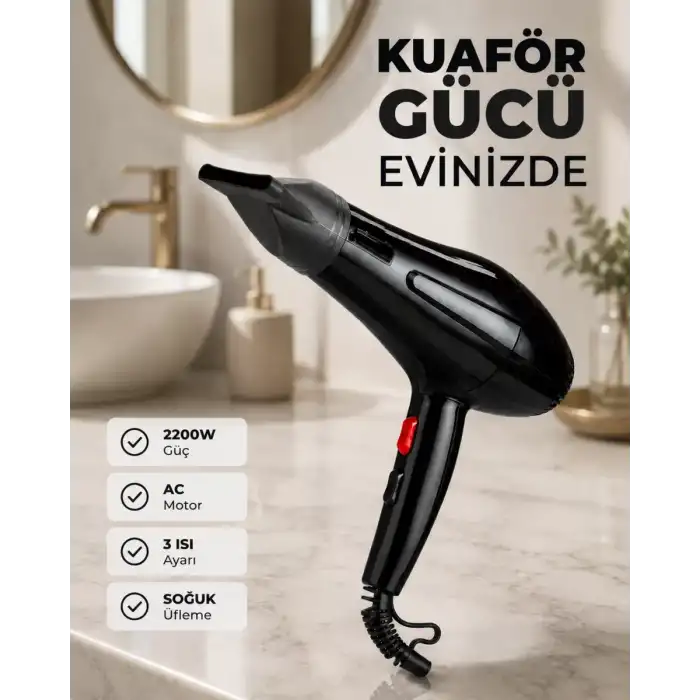 AsilTech 2200W Güçlü Motorlu Ergonomik Fön Makinesi