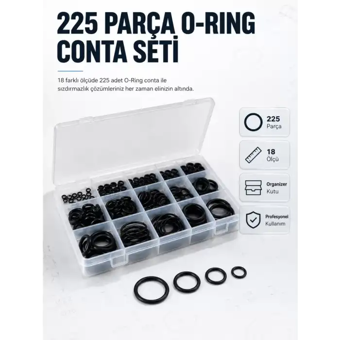AsilTech 225 PCS O-Ring Conta Seti Profesyonel Tamir, Bakım ve Sızdırmazlık Çözümü