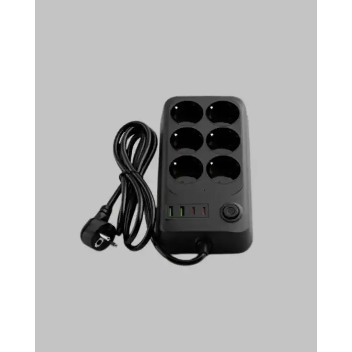 AsilTech 2500W Güçlü 6’lı Priz USB ve Type-C Çıkışlı Termal Korumalı