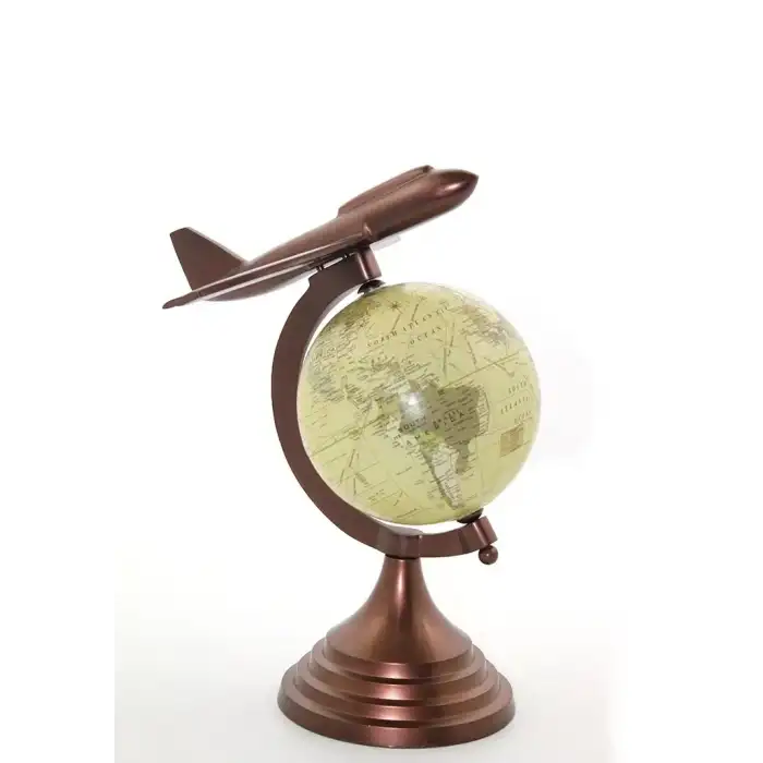 AsilTech 25x15 cm Pirinç Uçak Tasarımlı Dünya Küre