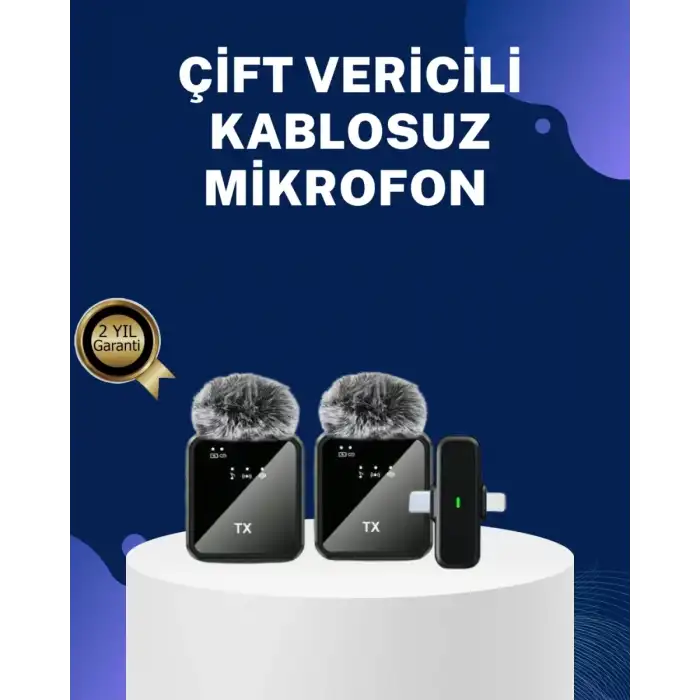 AsilTech 2in1 Kablosuz Yaka Mikrofonu iOS ve Android Uyumlu