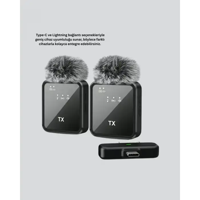 AsilTech 2in1 Kablosuz Yaka Mikrofonu iOS ve Android Uyumlu