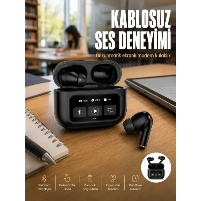 AsilTech 2.Nesil Pro Ekranlı Sesli Görüşme Yapabilen Kablosuz Bluetooth Kulaklık Yeni Nesil