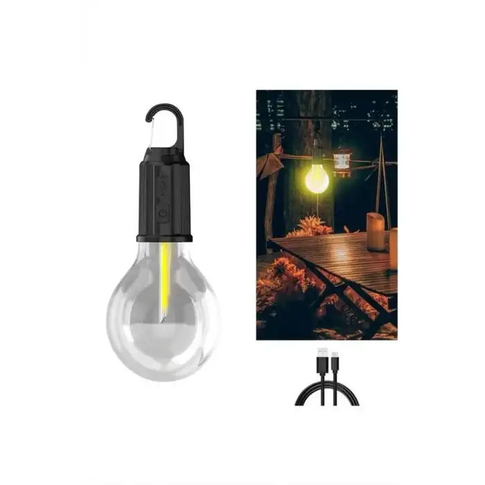 AsilTech 3 Farklı Mod LEDli Şarjlı Asma Kancalı Kamp Lambası Taşınabilir Ampul