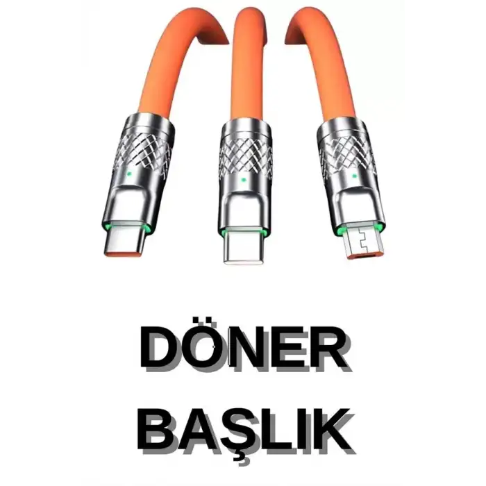 AsilTech 3 İn 1 Süper Hızlı Şarj Kablosu Android ve İOS Uyumlu Silikon Şarj Kablosu