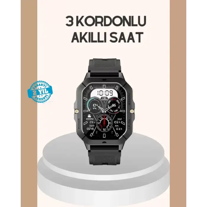 AsilTech 3 Kordonlu Akıllı Saat Uzun Pil Süreli