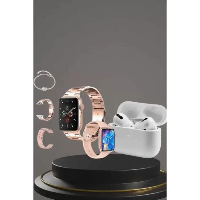 AsilTech 3 Kordonlu Pembe Amoled Ekran Akıllı Saat ve Yeni Nesil Pro Kablosuz Bluetooth Kulaklık ANC/ENC