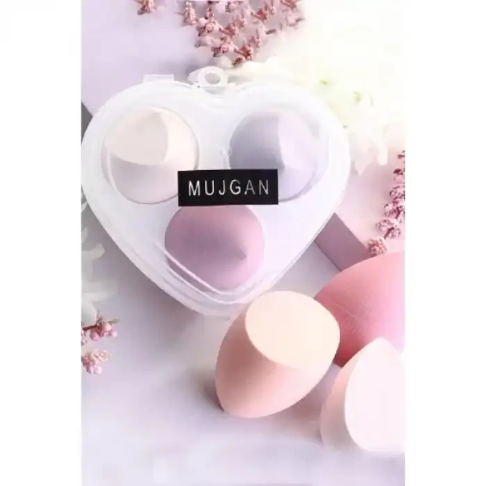 AsilTech 3lü Makyaj Süngeri Seti Kalpli Kutu