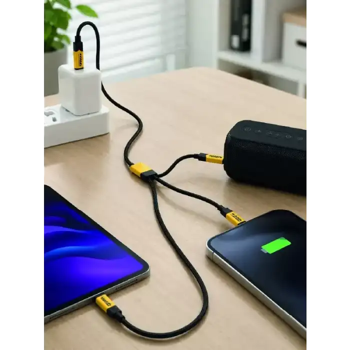 AsilTech 3lü Şarj Kablosu Hızlı Şarj Destekli Dayanıklı Örgü USB Kablo