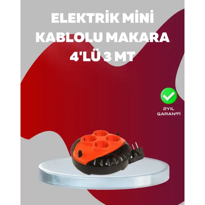 AsilTech 3 Metre Kablolu 4’lü Kırmızı Priz Makara