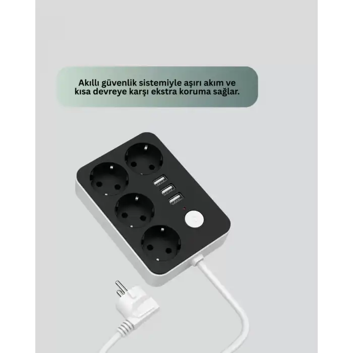 AsilTech 3 USB Çıkışlı 4’lü Akıllı Priz 2500W 2 Metre Kablo