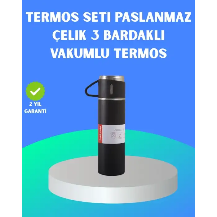 AsilTech 304 Çelik Termos Seti | 2 Bardaklı, 500 ml, Uzun Süre Isı Koruma