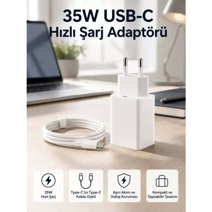 AsilTech 35W USB-C Hızlı Şarj Adaptörü Type-C to C Kablo Seti