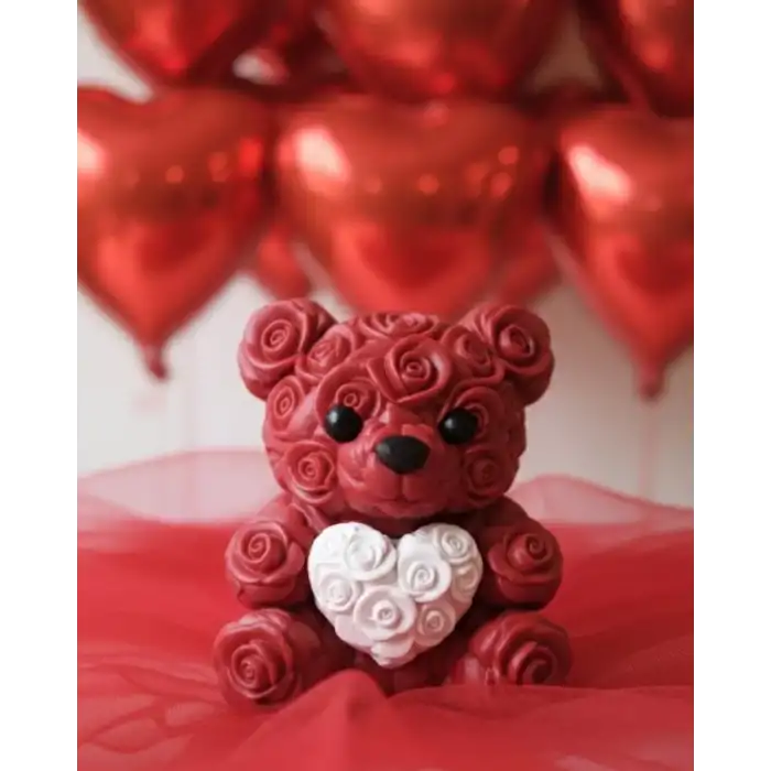 AsilTech 3D Baskı Kalpli Ayıcık 10cm Romantik Masaüstü Dekor