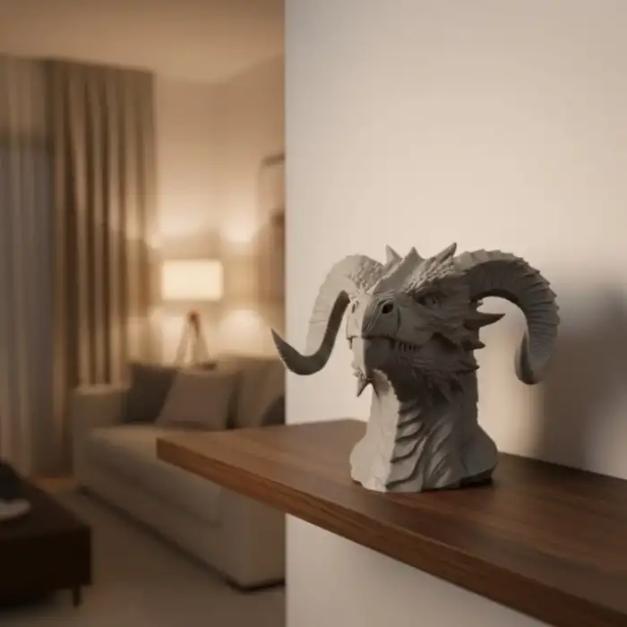 AsilTech 3D Ejderha Başı Heykeli Koleksiyonluk Dekoratif Figür 22x17 cm