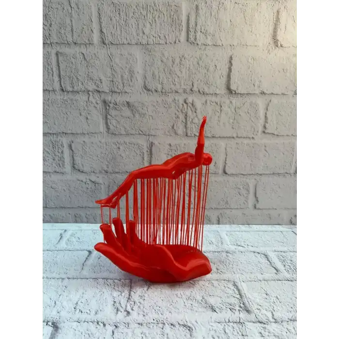 AsilTech 3D El Formlu İnsan Figürü Kırmızı Modern Soyut Dekoratif Biblo 12x18 cm