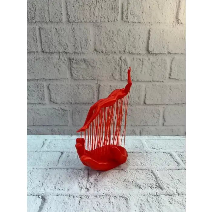 AsilTech 3D El Üzerinde İnsan Figürü Kırmızı Sanatsal Masa Üstü Dekor 12x18 cm