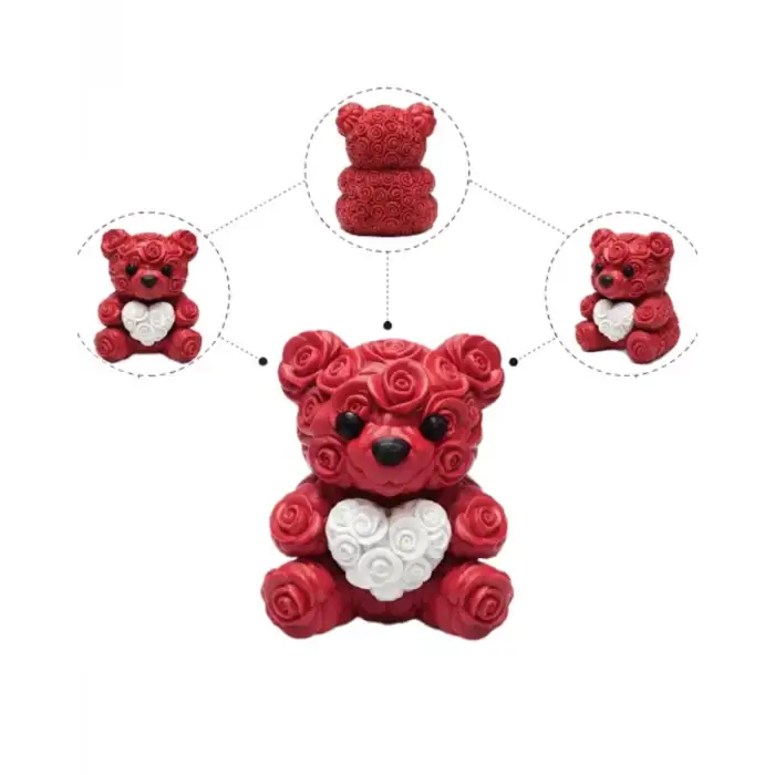 AsilTech 3D Gül Tasarımlı Kalp Ayıcık 10cm Şık Dekoratif Biblo