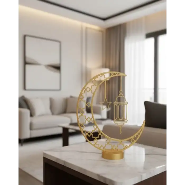 AsilTech 3D Hilal Cami Dekor Özel Baskı 20x20 cm Şık Masa Üstü