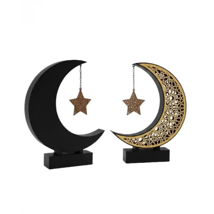AsilTech 3D Hilal Yıldız Dekor 23x23 cm Ramazan Özel Masa Üstü Süs