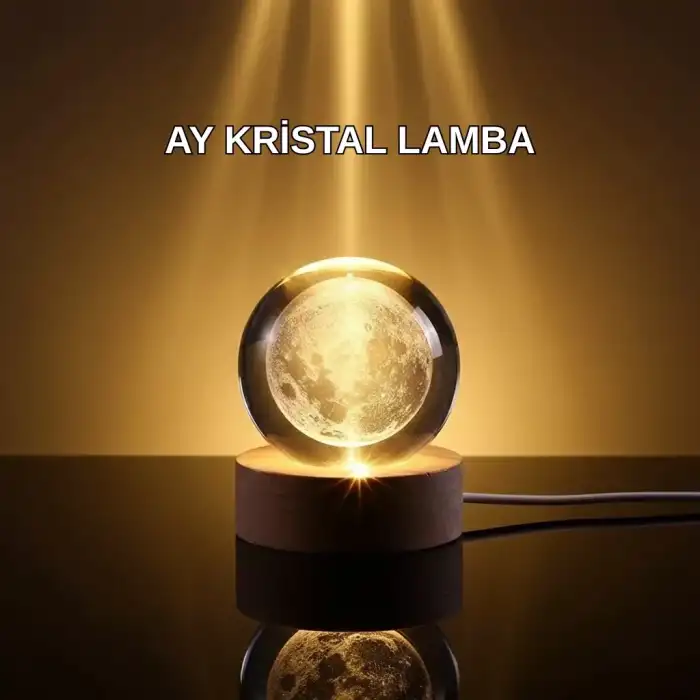 AsilTech 3D Lazer İşlemeli Ay Küresi Ahşap Standlı USB Bağlantılı Dekoratif Lamba