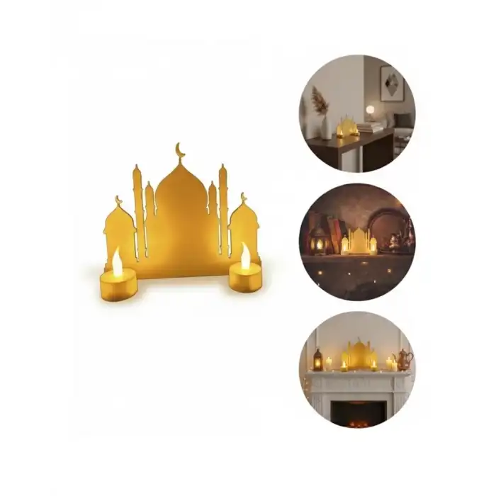 AsilTech 3D Ramazan Cami Dekor 2 Mumlu Işıklı Masa Üstü Biblo