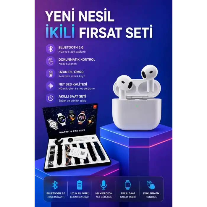 AsilTech 3.Nesil TWS Bluetooth Kulaklık Bluetooth Bağlantılı Akıllı Saat Amoled Ekran Plastik Hasır Kordon