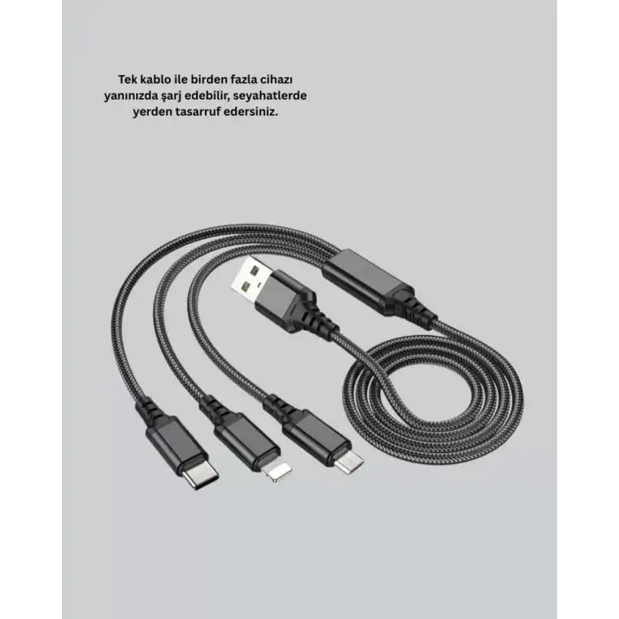 AsilTech 3’ü 1 Arada Hızlı Şarj Kablosu – iOS Android Type-C Uyumlu