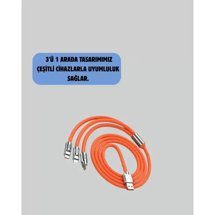 AsilTech 3’ü 1 Arada Kablo – 120W Hızlı Şarj ve Veri Aktarımı Özellikli