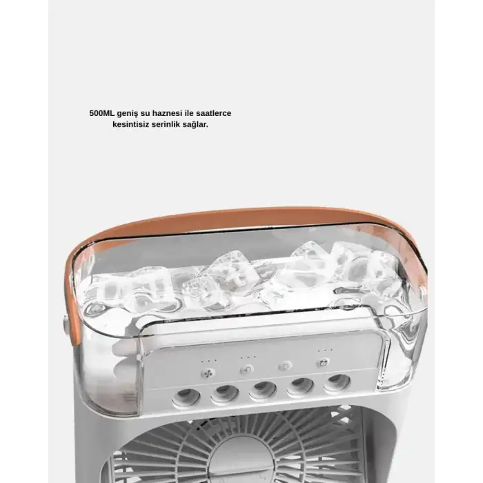 AsilTech 3’ü 1 Arada Mini Klima Fan USB Şarjlı, 7 Renk Gece Lambalı ve Nemlendirici
