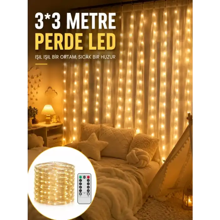 AsilTech 3x3 Metre Perde LED Işık – Parti ve Bahçe Dekorasyonu Yeni Nesil