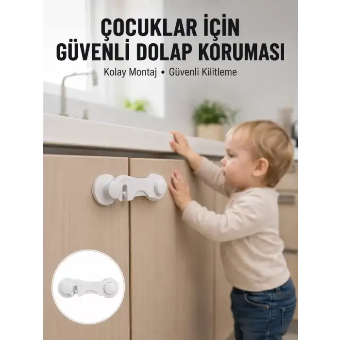 AsilTech 4 Adet Dolap ve Çekmece Emniyet Kilidi Çift Taraflı Bantlı Güvenli Tasarım Yeni Nesil