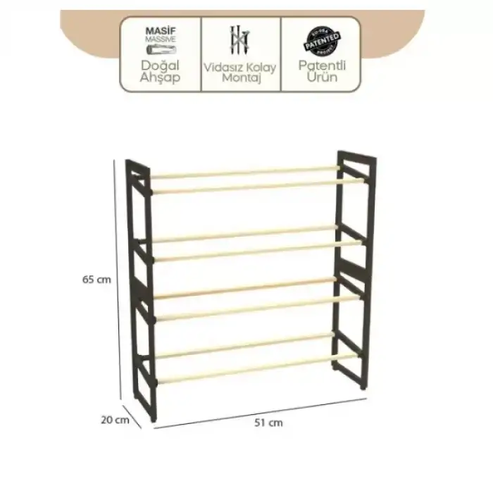 AsilTech 4 Katlı Ahşap Ayakkabılık