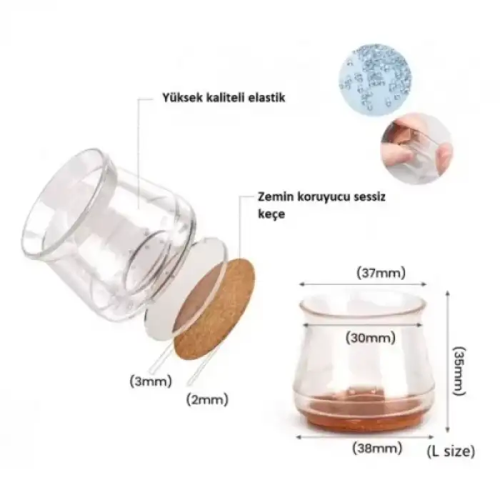 AsilTech 4lü Keçeli Şeffaf Silikon Sandalye Ayak Koruyucu Seti