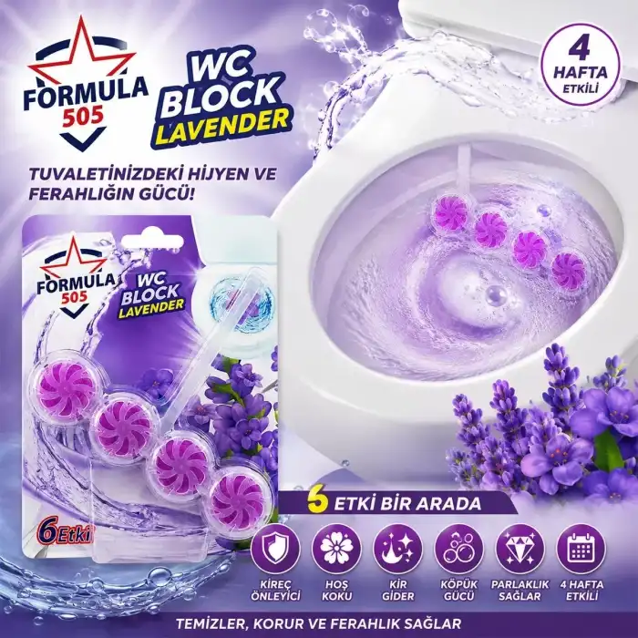 AsilTech 4lü WC Blok - Lavanta Kokulu - 2 Adet - 6 Etkili - 200 gr