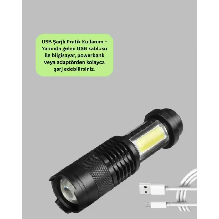 AsilTech 4 Modlu USB Şarjlı LED El Feneri Kamp ve Outdoor