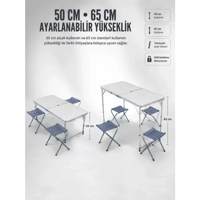 AsilTech 4 Sandalyeli Katlanabilir Kamp Masası Portatif Bahçe Kamp ve Piknik Masa Seti